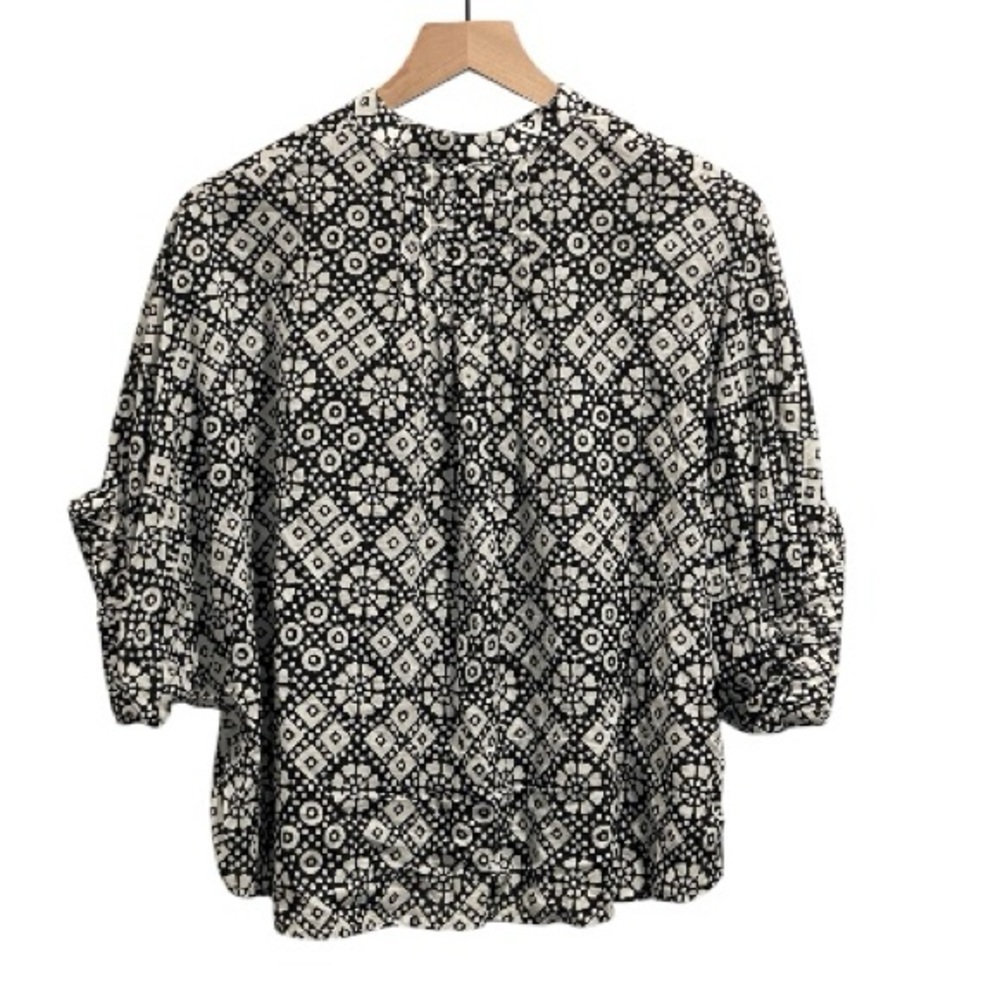 Emerson Fry Mandarin Collar Top, Daisy Check, Black/White, Button Down Front, OS - Picture 4 of 16